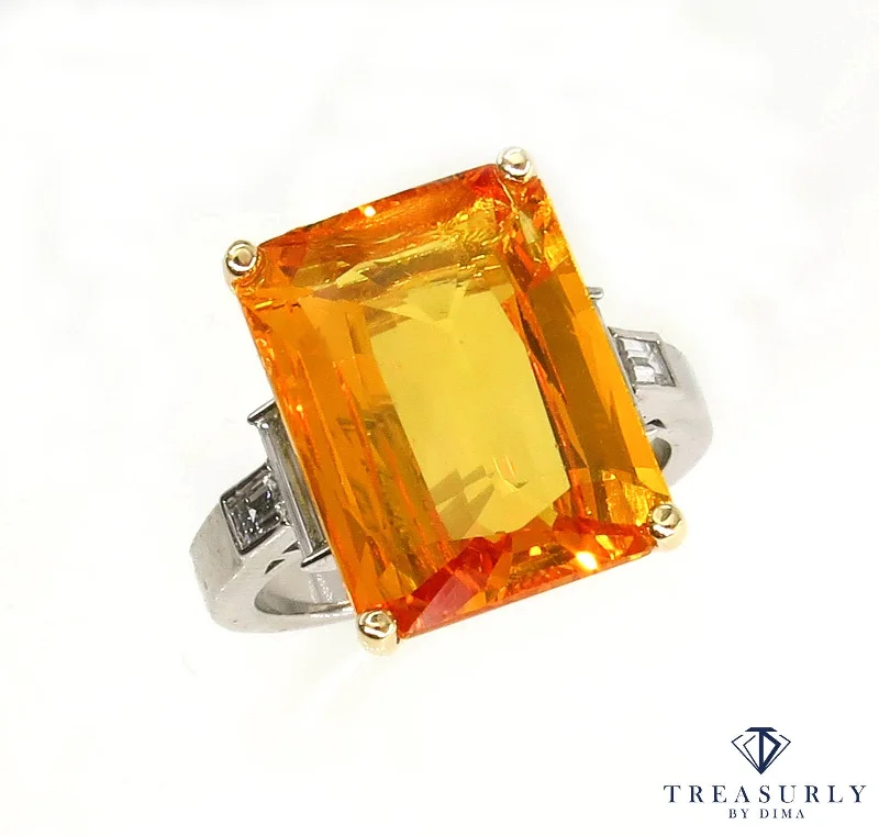 Sapphire inlay rings-9.66ct GIA Natural Yellow-Orange Sapphire and Diamond Platinum Ring