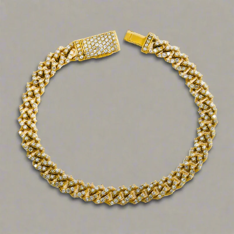 Polished bead bangles-Jenesis 5.58 Carat Round Diamond Cuban Link Bracelet in 14K Yellow Gold