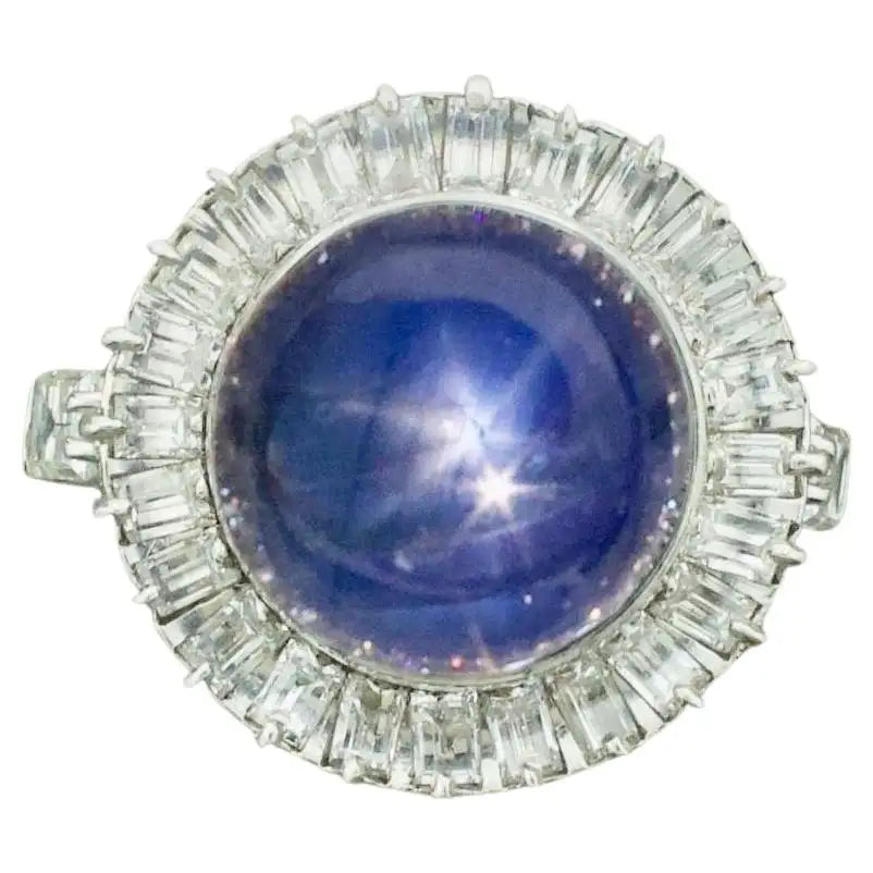 Surf inlay rings-Blue Star Sapphire and Diamond Ring in Platinum circa 1950's