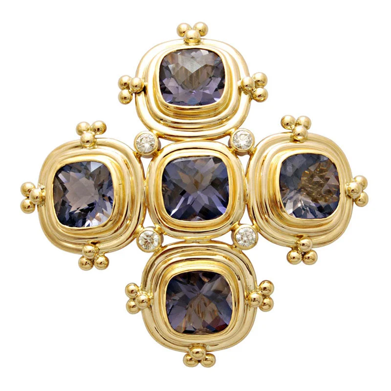 Citrine stone brooch-Brooch-Iolite and Diamond