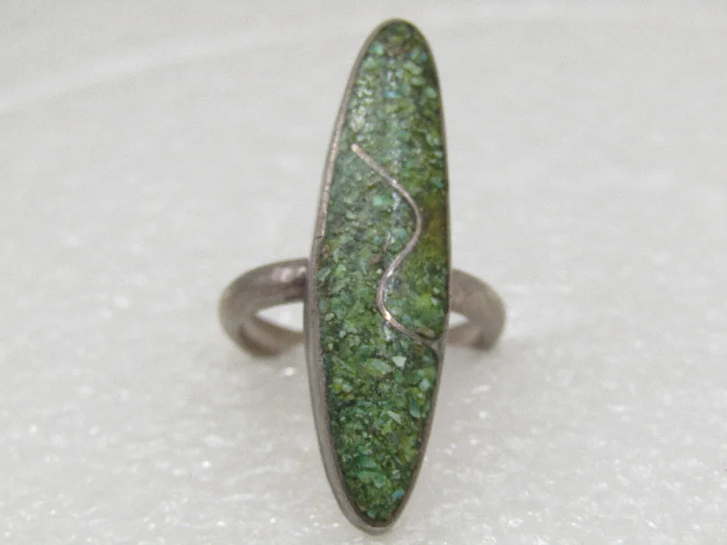 Flat bow rings-Vintage Sterling Southwestern Green Turquoise Chip Ring, Sz. 7