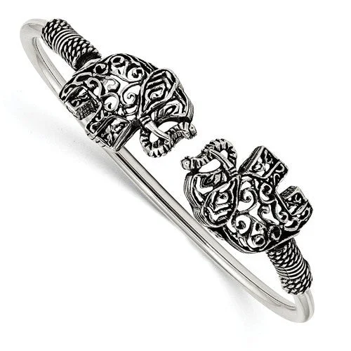 Alloy metal bangles-Sterling Silver Antiqued Filigree Elephant Flexible Bangle Bracelet