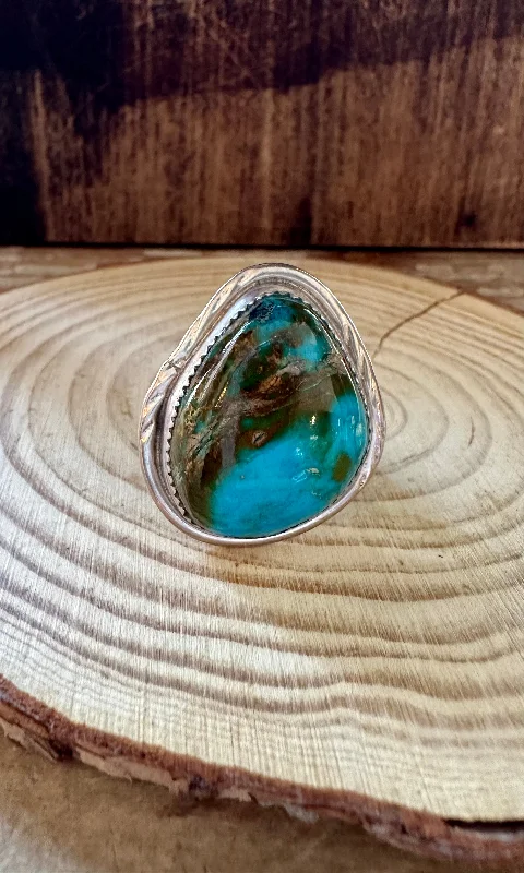 Tiny stack rings-CHUNKY TURQUOISE and Sterling Silver Ring • Size 12