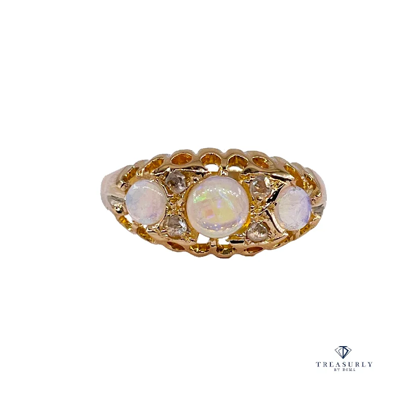 Beaded stone rings-1894 Victorian Antique Opal and Diamond Wedding Anniversary 18K Gold Ring Band