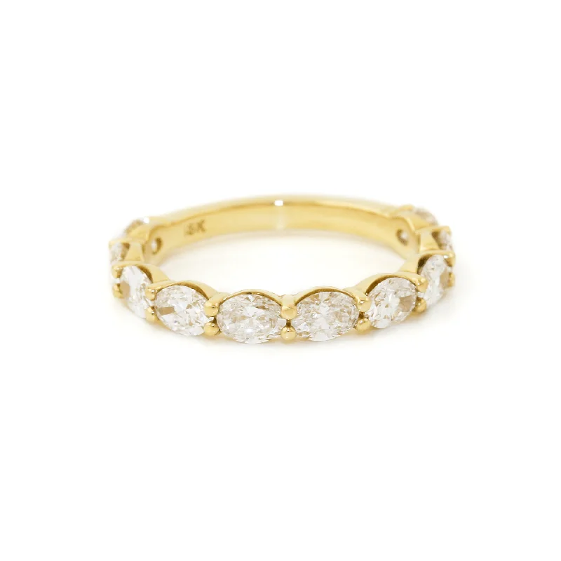 Etched monogram rings-18k Gold x 3mm 1.79ct Oval-Cut Lab Diamond Semi-Eternity Wedding Band