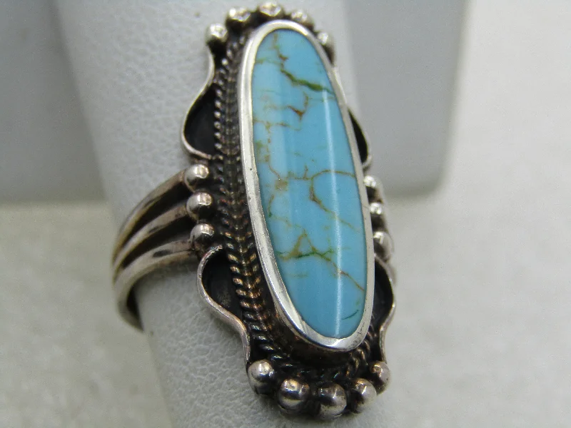 Old cameo rings-Sterling Silver Southwestern Faux Turquoise Ring, Sz. 6,