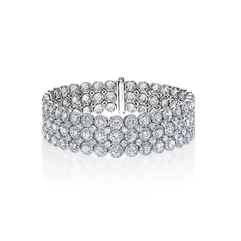 Carved charm bangles-Presley 15 Carat Earth Mined Round Brilliant 3 Row Diamond Bracelet in 18k White Gold