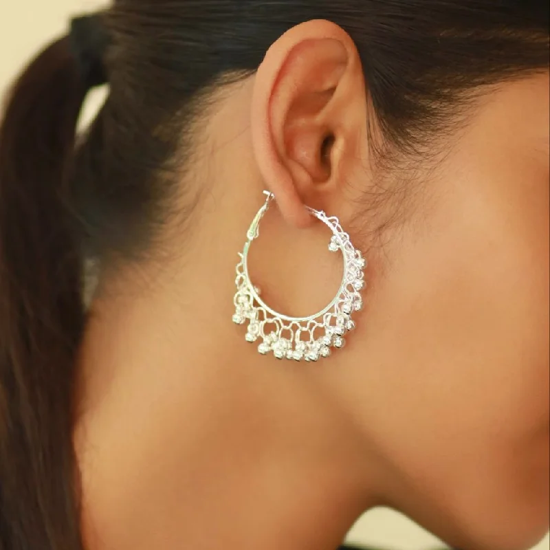 Coiled thread earrings-Silver-Toned Ethnic Hoop Earring for Daily and Evening Wear for women