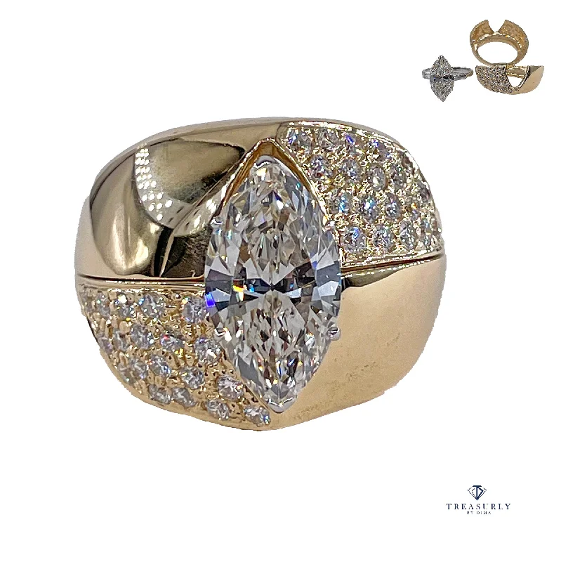 Oval charm rings-Vintage GIA 5.95ctw Marquise Diamond Engagement Platinum Ring with Gold Diamond Jacket