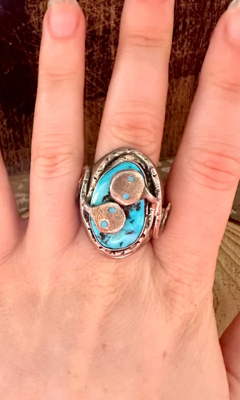 Glossy enamel rings-JUDE CANDELARIA Zuni Snake Silver & Turquoise Ring • Size 11 1/2