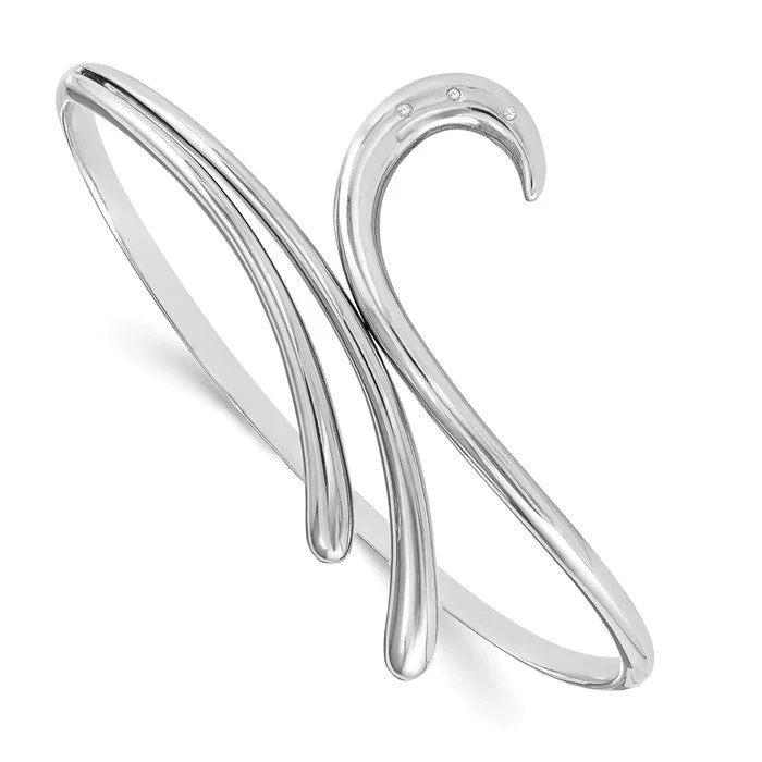 Astro theme bangles-Sterling Silver White Ice Diamond Swirl Bangle Bracelet